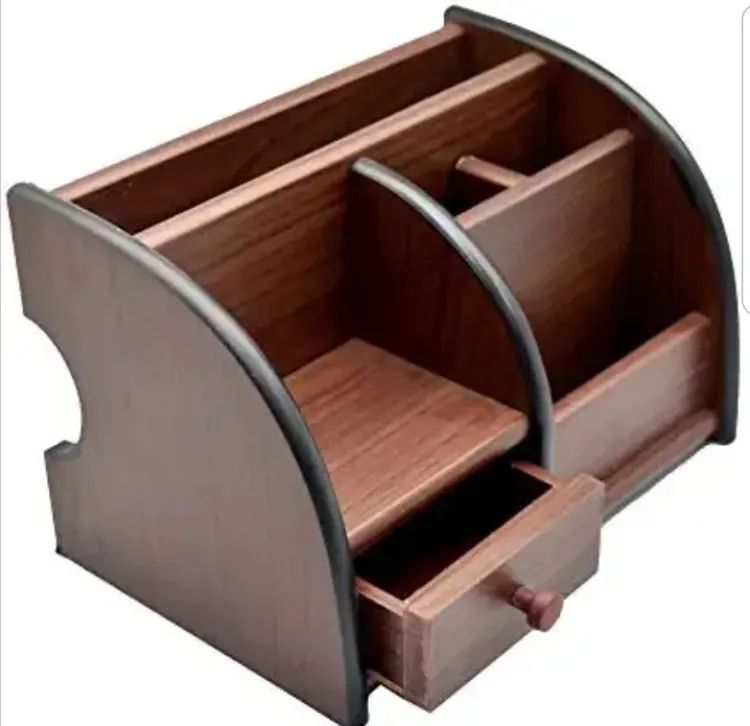 Wooden Pen Stand Big Size with Drawer Mobile Holder & Remote Stand for Office Desk Table Accessories Box