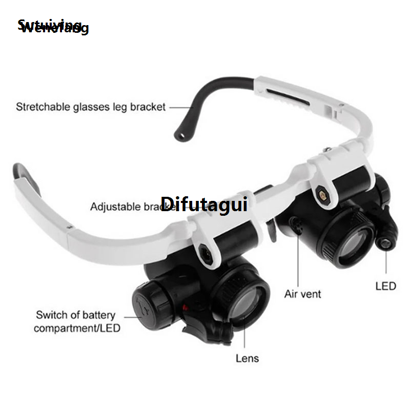 Difutagui Wenefang Sutuiying 2XLED Watch Jeweler Repair Magnifier Head-Mounted Headband Bargain Luxury price Adjustable New Magnifying Head Eye Glasses Loupe Lens 8X 15X 23X
