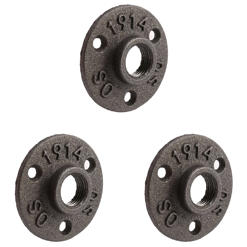 ARELENE 3pcs 1/2 Inch Black Cast Iron Pipe Fittings Floor Flange Threaded