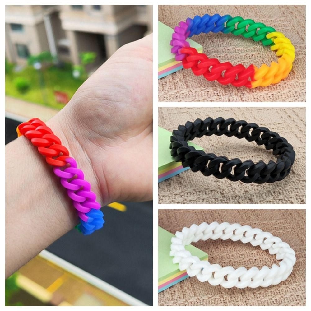 Wrist Strap Silicone Hollow Out Wristband Jewelry Charm Rainbow Wristband Hand Bands Hollow Bracelet Kids Gift
