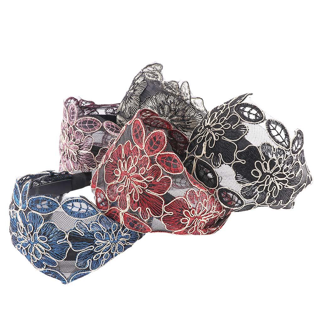 Adjustable Flower Broadside Floral Printed Toothed Head Hoop Hair Accessories Hair Bands Headband