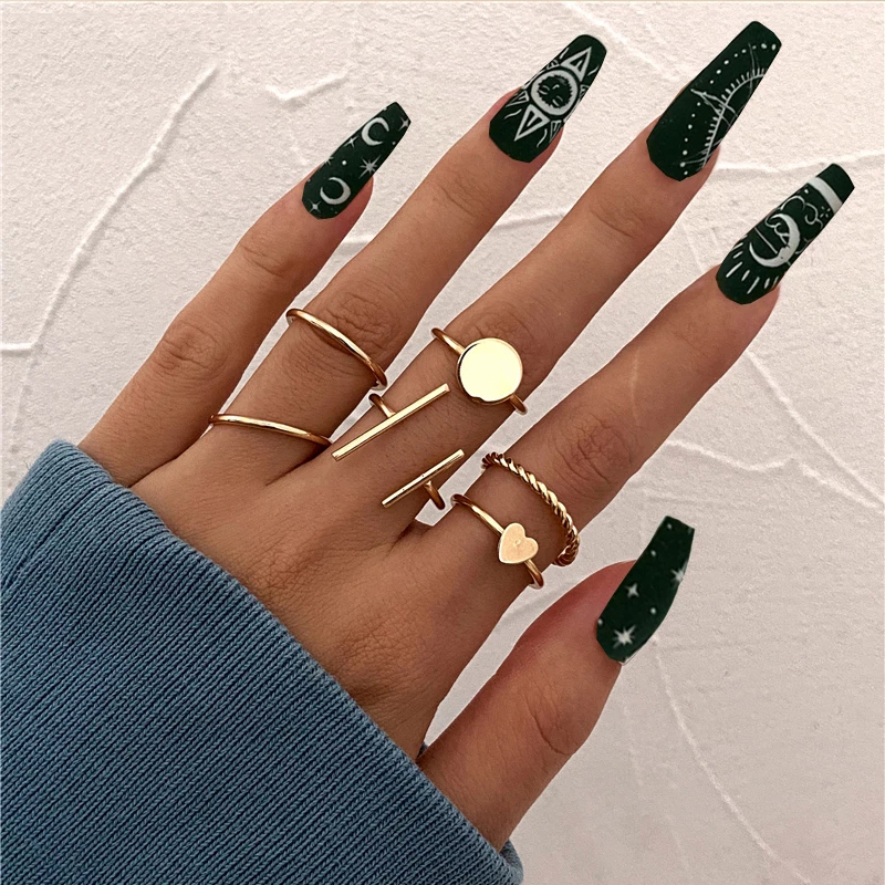 ANX New Trendy Fashion Set Finger Ring For Women/ Cross Finger Rings For Women Pearl heart Twist Ring Set Trend Jewelry