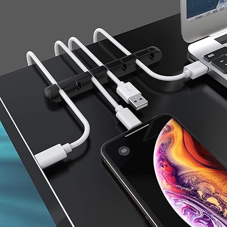 Cable Cord Wire Organizer Silicone USB Cable Winder | Self-Adhesive Desk Cable Management Clip for Mouse, Keyboard, Headset, iPhone, Huawei & Charger Cables