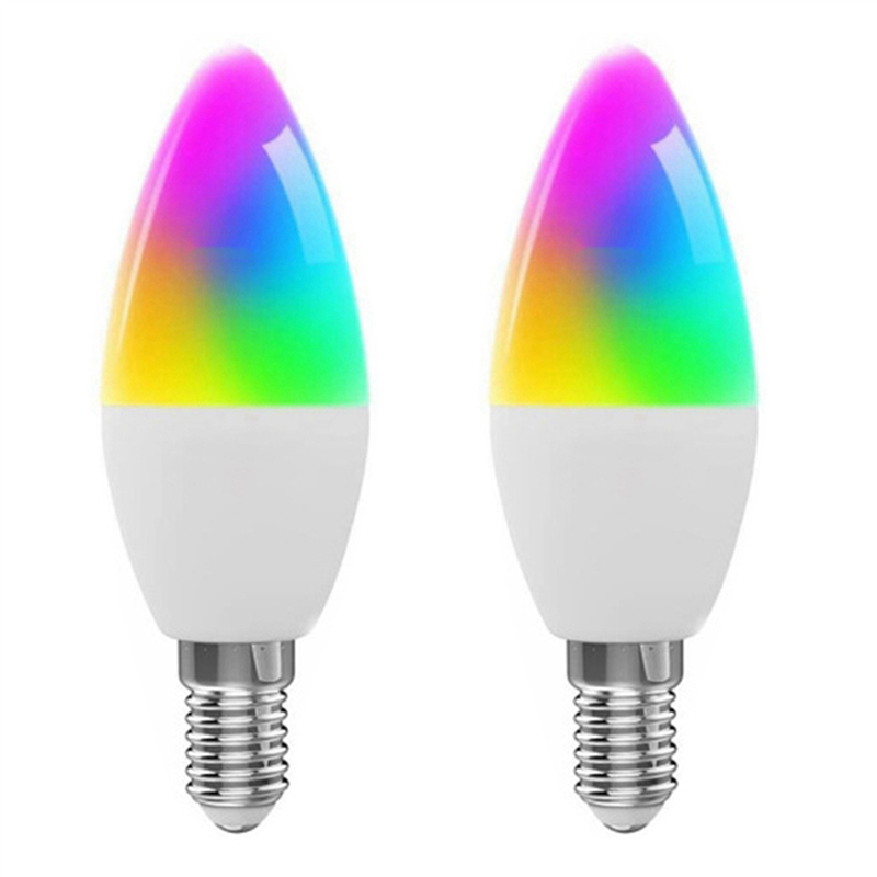 CGearuppt 2X Tuya E14 Smart Bulb Dimmable Five-Way Spiral Candle Bulb WiFi RGB Bulb Remote Control and Voice Control 9W