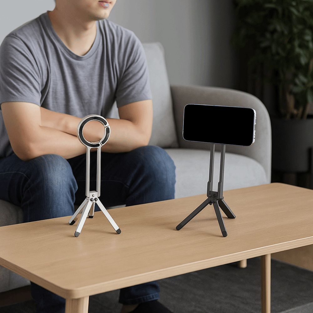 Portable Aluminum Alloy Ring Carabiner-Mounted Phone Tripod Lightweight Foldable Magnetic Phone Tripod with Buckle Adjustable Phone Handle Live Streaming