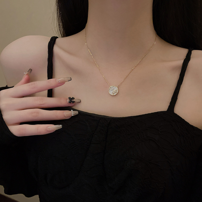 【New arrival】Ins Titanium Steel Necklace Female Niche Design Sense Personalized Fashion Unicorn Star Moon Pendant Cold Style Mori Necklace