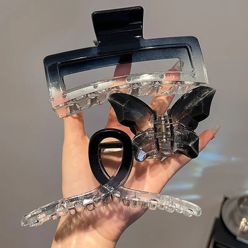 Super Fairy Shark Clip Transparent Black and White Gradient New Chinese Style Ink Painting Temperament Claw Clip Large Size Back of Head Hair Clip for Women