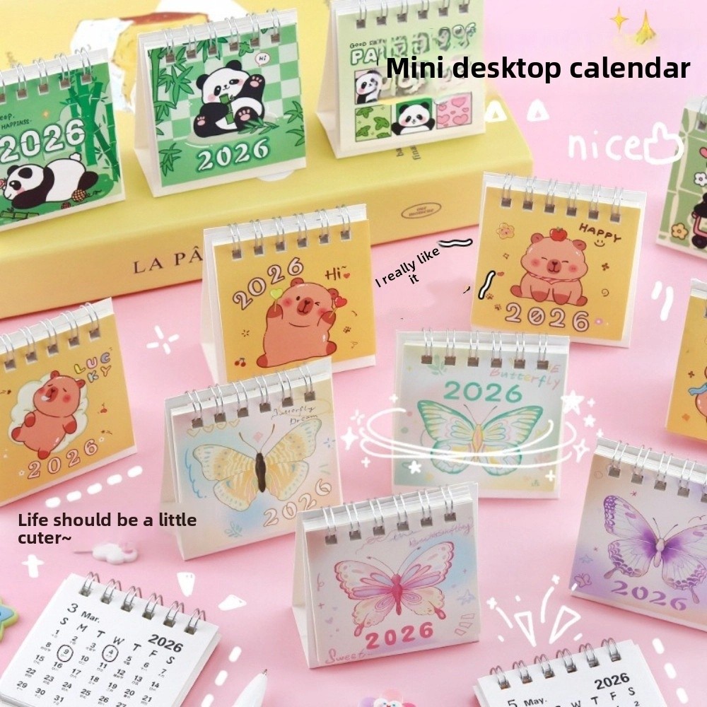 Cute Mini 2026 Desk Calendar Portable Cartoon Office Standing Flip Calendar Calendar Plan Book Office School Supplies