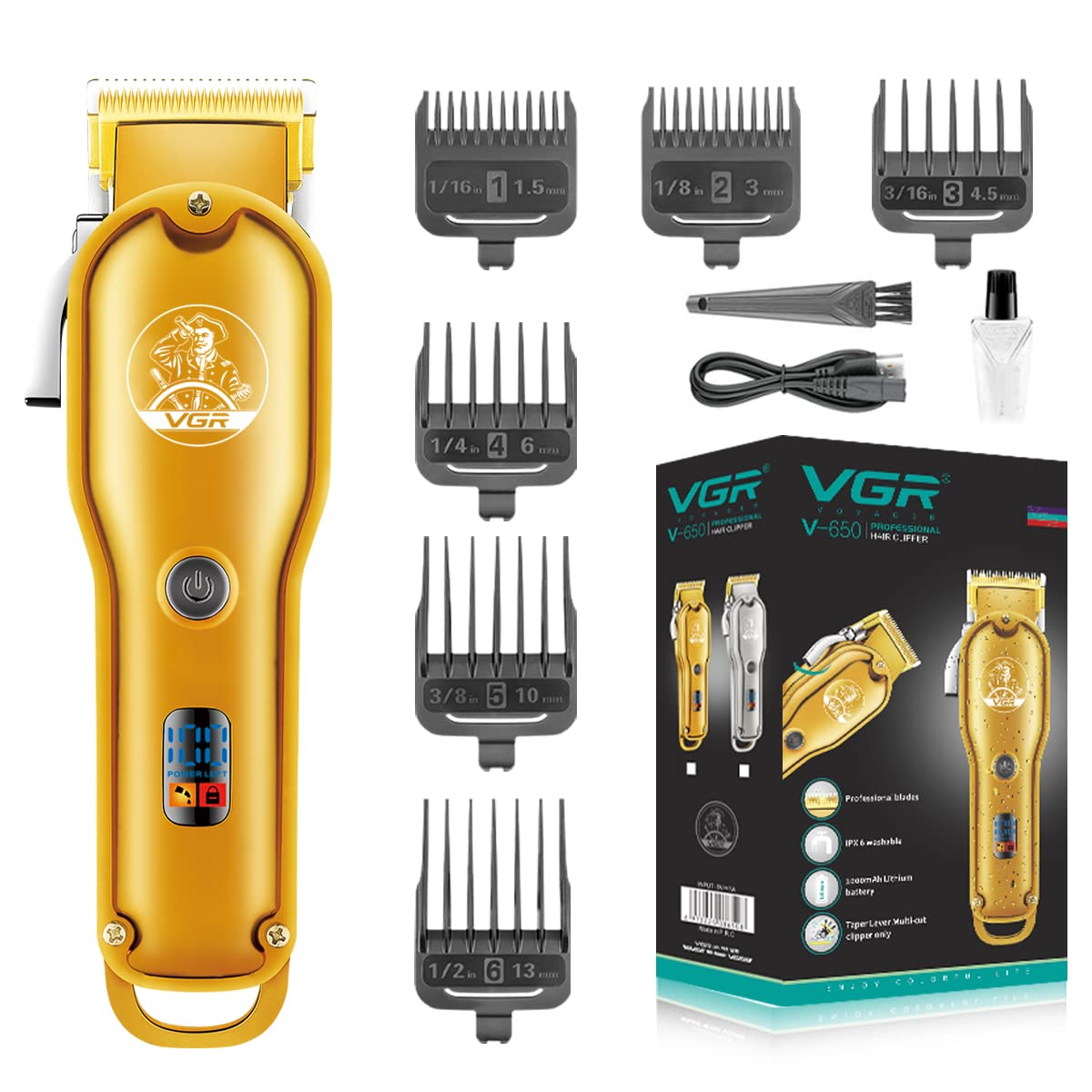 VGR V-650 Professional Rechargeable Hair Clipper With LED Display Trimmer