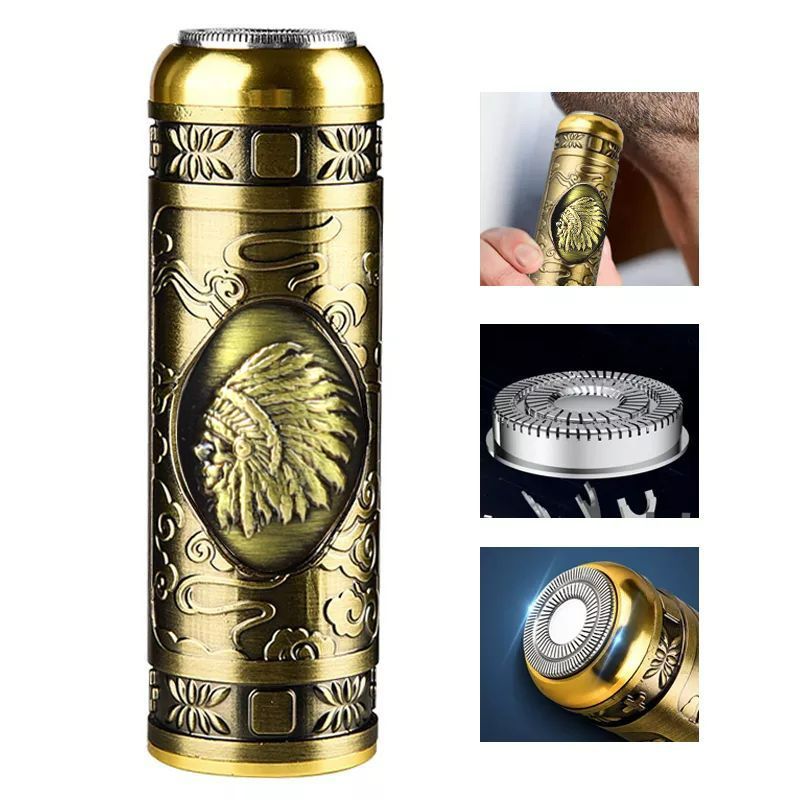 Mini Electric Shaver Men Vintage Buddha Head Rotary Beard Razor Type-c USB Rechargeable Small Portable Shaving Machine