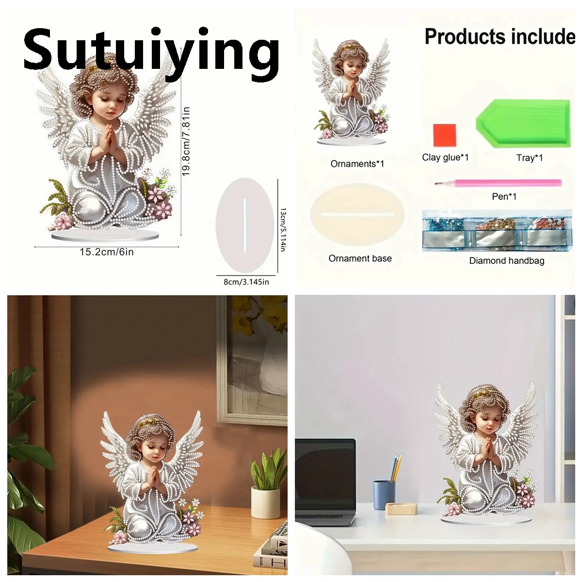 Sutuiying 1pc/set DIY Angel Diamond Art Table Top Decoration One Sided Luxury Acrylic Crystal Rhinestone Diamond Painting Desk Ornaments