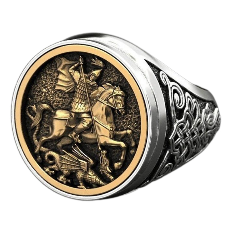 Vintage Style Trend Men's Ring Strong Alloy George Portrait Roman Soldier Ring Jewelry Rings Gift for Men Boy Teen