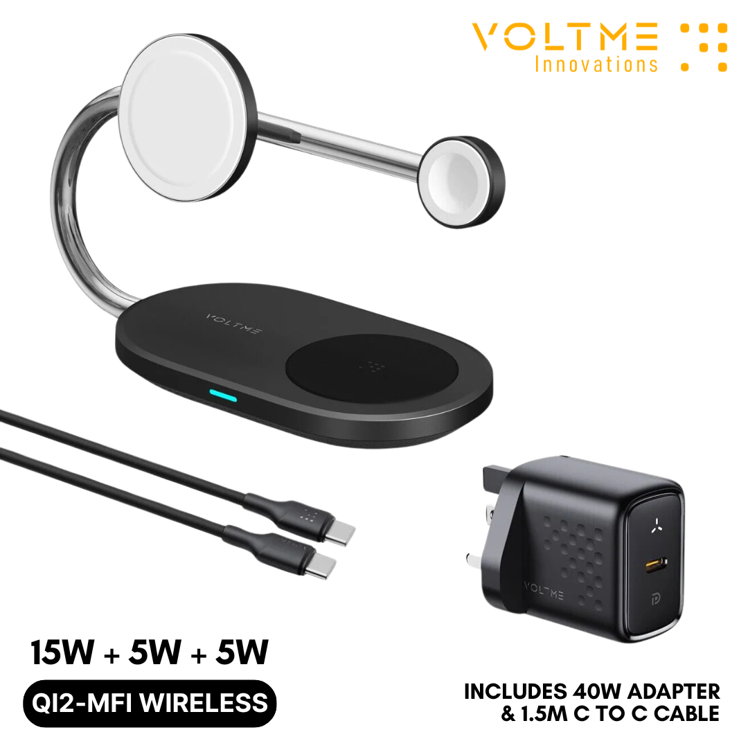 VOLTME MagPak 3 in 1 Wireless Charger GAN 40W Adapter/ V-Dynamic / Mag-Safe / QI2-MFI Wireless Technology