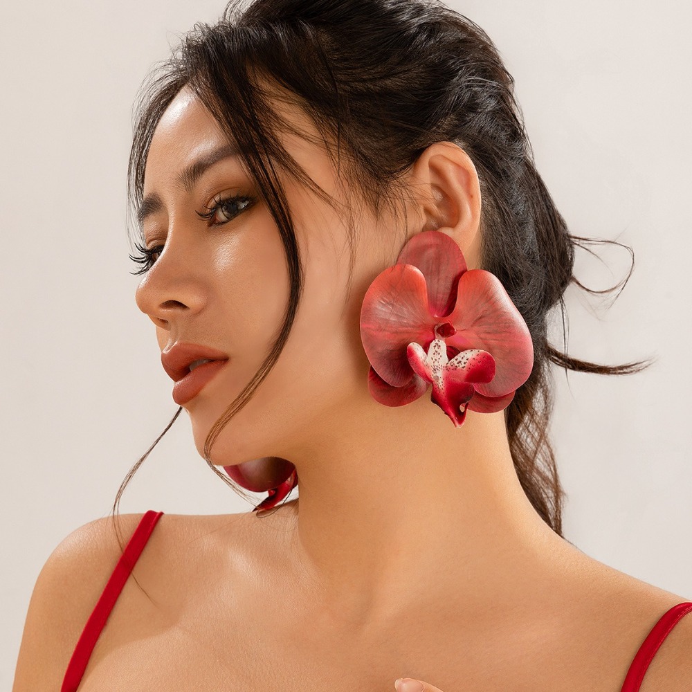 New Exaggerated Big Flower Earrings Ladies Party Pink Butterfly Orchid Drop Earrings Unique Dinner Jewelry For Women Girls Gifts