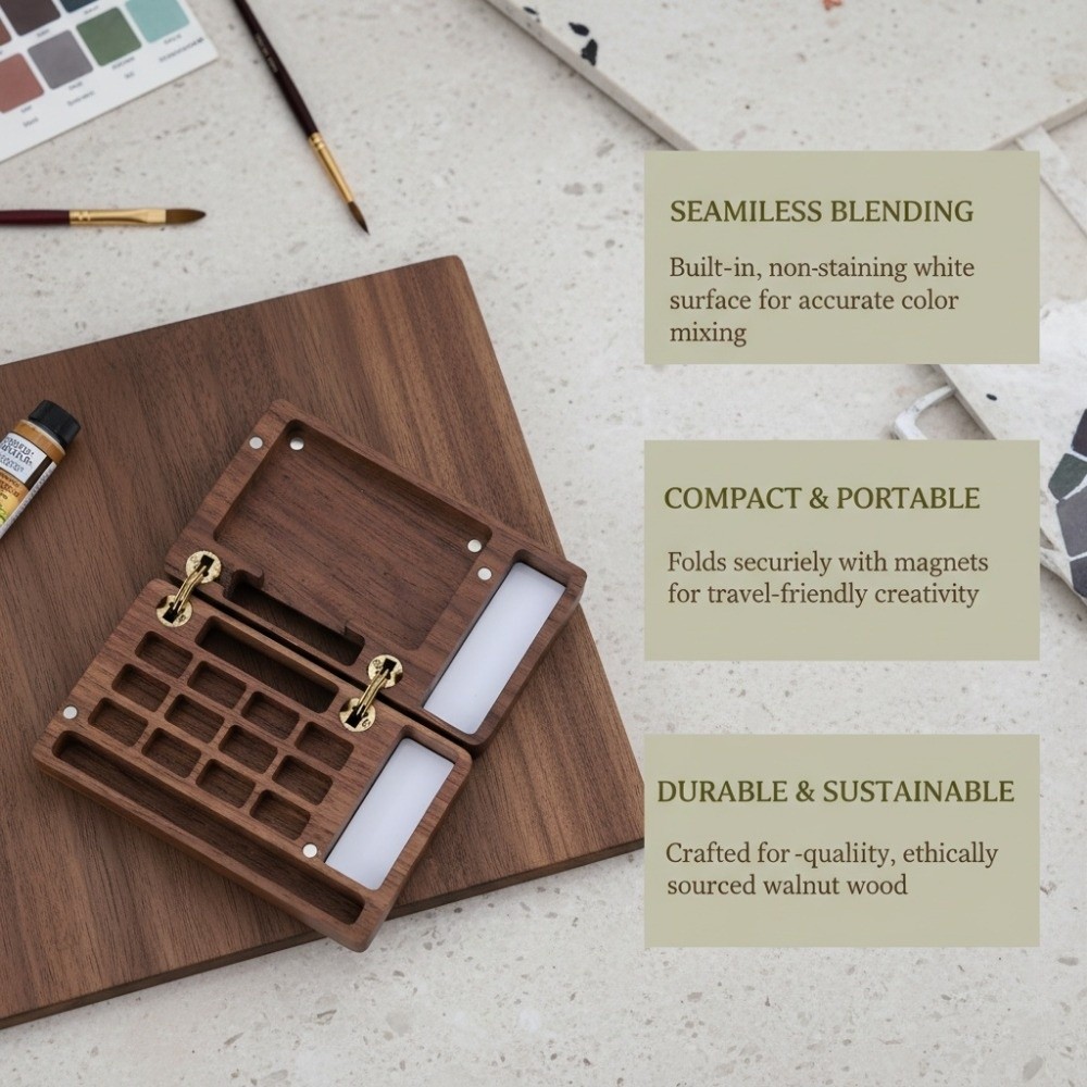 Empty Box Walnut Wood Watercolor Palette Mini Compact Paint Box Magnetic Suction Portable Pocket Palette Travel Use