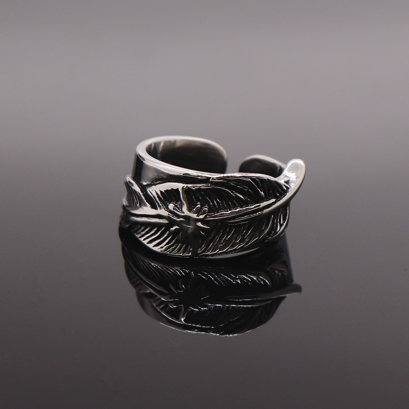 Vintage Feather Ring Open Finger Ring Takahashi Feather Leaf Ring Food Finger Ring Stainless Steel Men's Ring