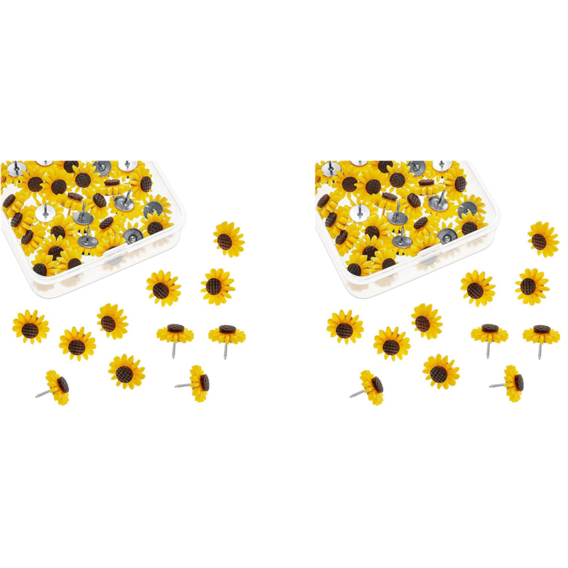 fasdaga Sunflower Push Pins Sunflower Tacks Flower Cork Board Tacks Sunflower Thumb Tacks for Photos Wall Maps (80PCS)