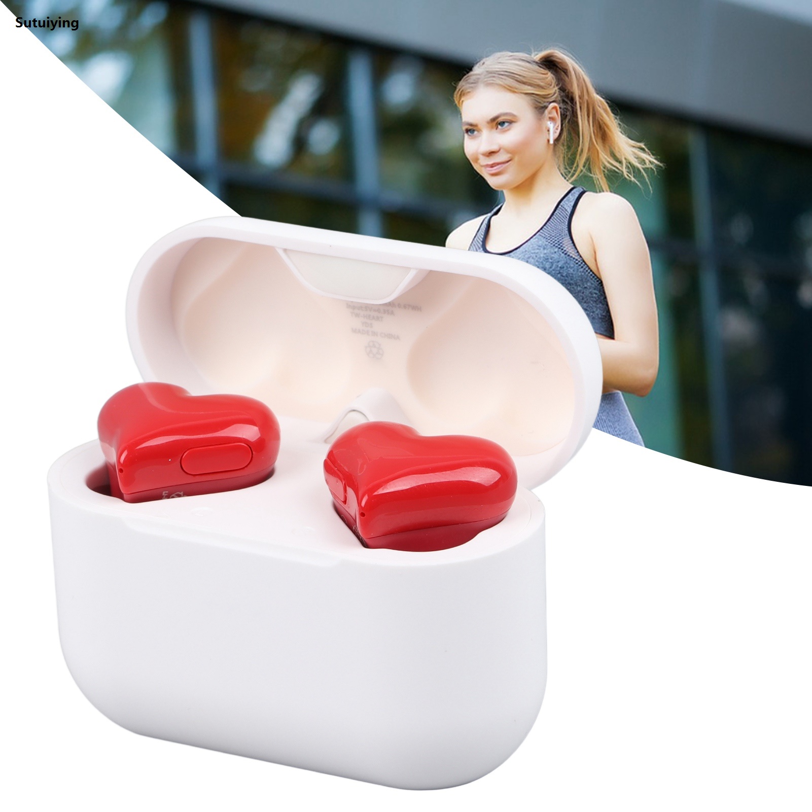 Sutuiying Wireless Headphones Wireless Earbuds Multifunction Stylish Lightweight Portable Noise Canceling Stereo Heart Shaped Bluetooth Earphones