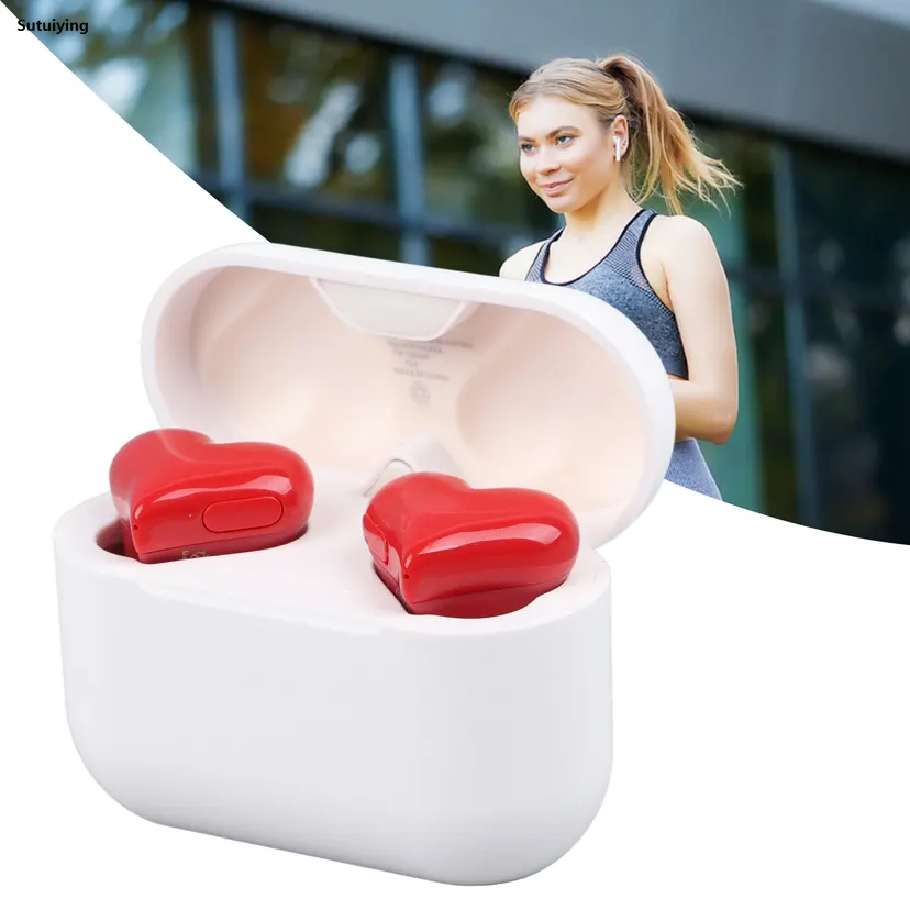 Sutuiying Wireless Headphones Wireless Earbuds Multifunction Stylish Lightweight Portable Noise Canceling Stereo Heart Shaped Bluetooth Earphones