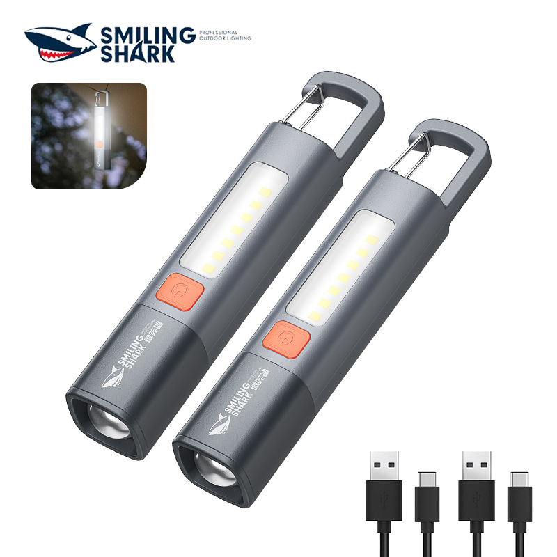 Luxury 1pc Smiling Shark SD1023 LED Torch Light XPE Super Bright Flashlight with Hook Camping Light Rechargeable Zoomable Waterproof
