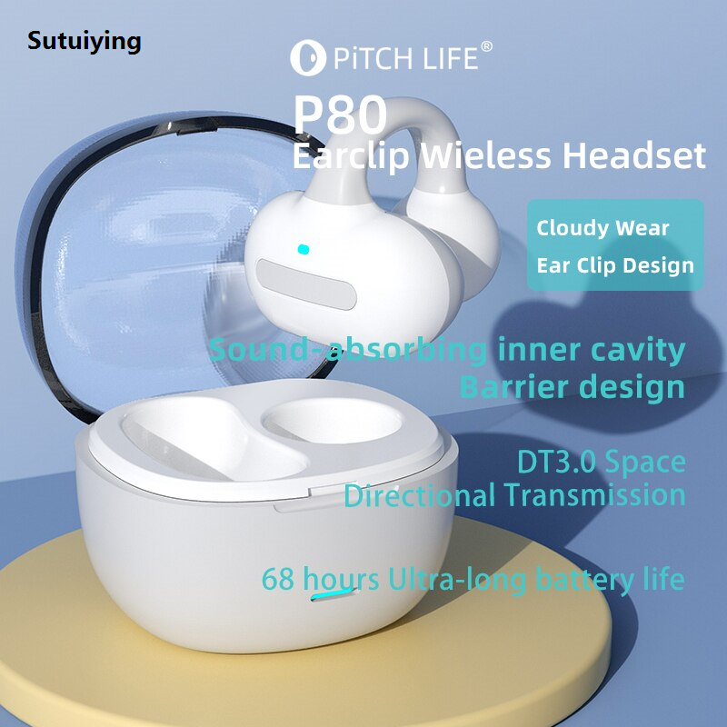 Sutuiying P80 Earclip Wireless Bluetooth Headset OWS Touch Light Mini High Portable Quality Earplugs Anti Sweat HD Sound Stereo Universal Headset