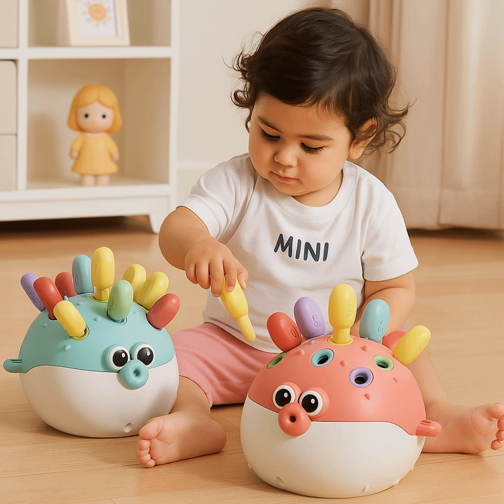 Cute Plastic Focused Training Puzzle Toys Early Education Insertion Pufferfish Children's Toys Learning Color Enlightenment Pufferfish Puzzle Toy Various Holiday Gifts
