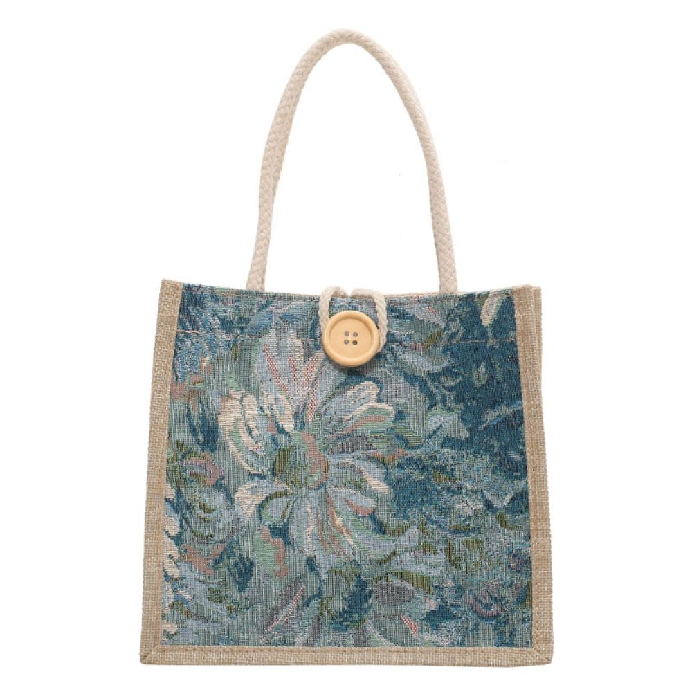 Large Capacity Ethnic Style Canvas Bag Cute Tote Bag Portable Printing Cloth Lunch Bag Mommy Bag Storage Bag Linen Handbag Picnic