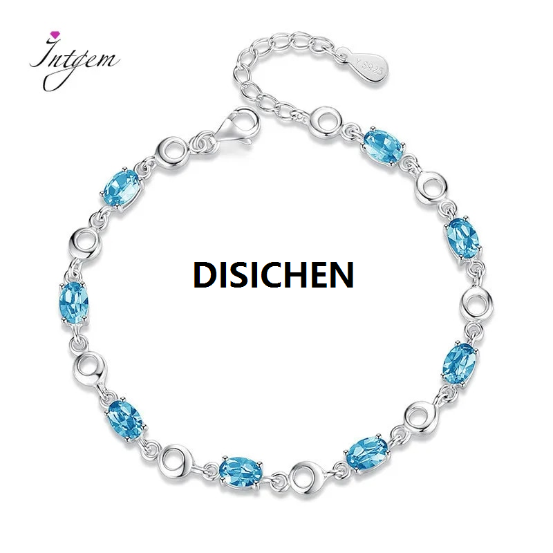 DISICHEN Blue Topaz Bracelets Female Real 925 Sterling Silver Deep Blue Sapphire Color Gemstone Bracelet for Student Girl Birthday Gift Luxury