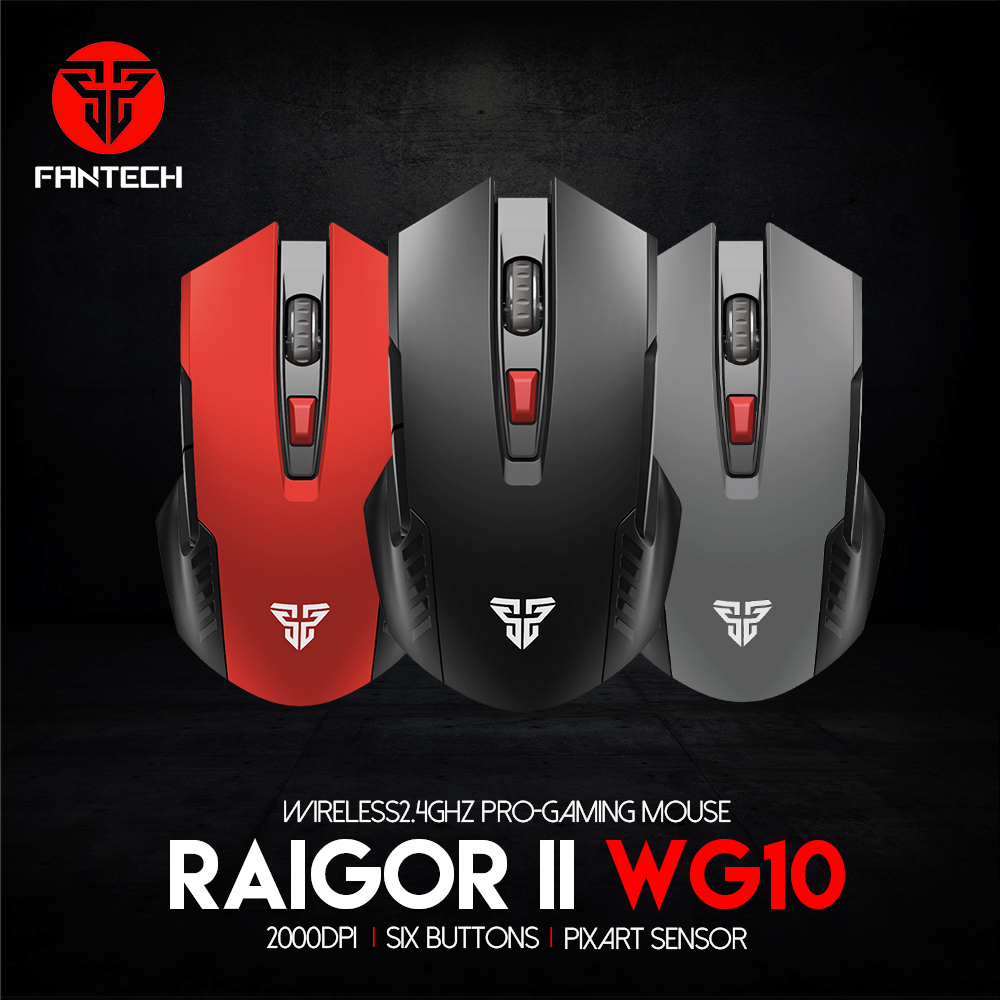Fantech Raigor II WG10 Wireless Gaming Mouse - Grey, 2000 DPI, 5 Million Clicks, Low-Power Sensor, Smooth Teflon Skates