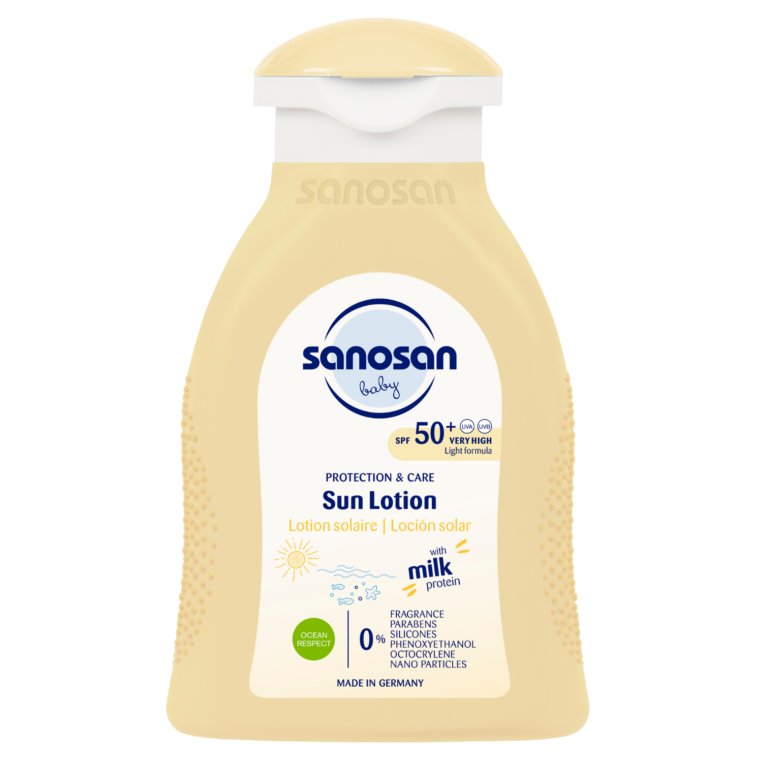 Sanosan SPF 50+ Baby Sun Lotion - 100ML for Sensitive Skin - Water Resistant - Does Not Irritate Eyes - Baby Sun Lotion