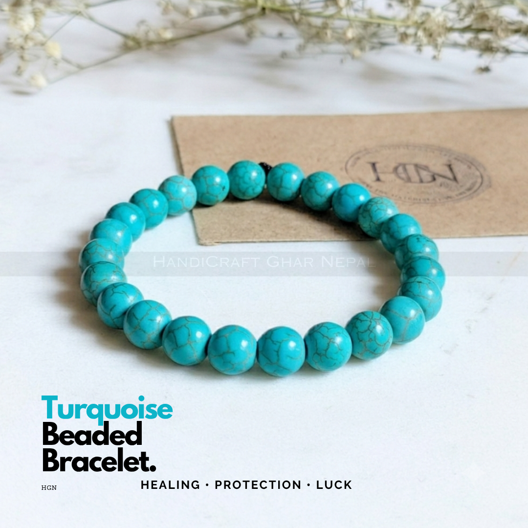 Turquoise Beaded Bracelet - Unisex - Free Size - Adjustable Thread