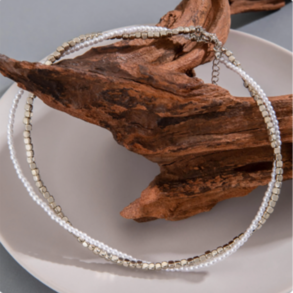 Bohemia Geometric Necklace Bead Double Layer Clavicle Chain Short Delicate Choker Necklace