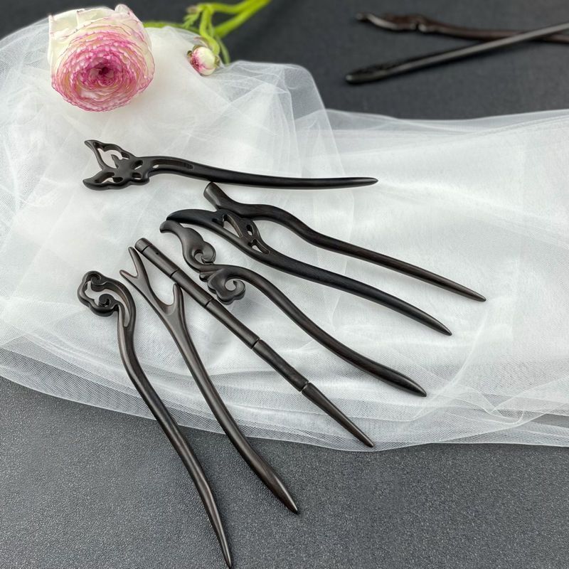 Black Ebony Hairpin Ancient Style Summer High-end Daily Simple Fairy-like Versatile Hairpin for Updo, Hair Pulling, Cheongsam, Hanfu Hair Accessory