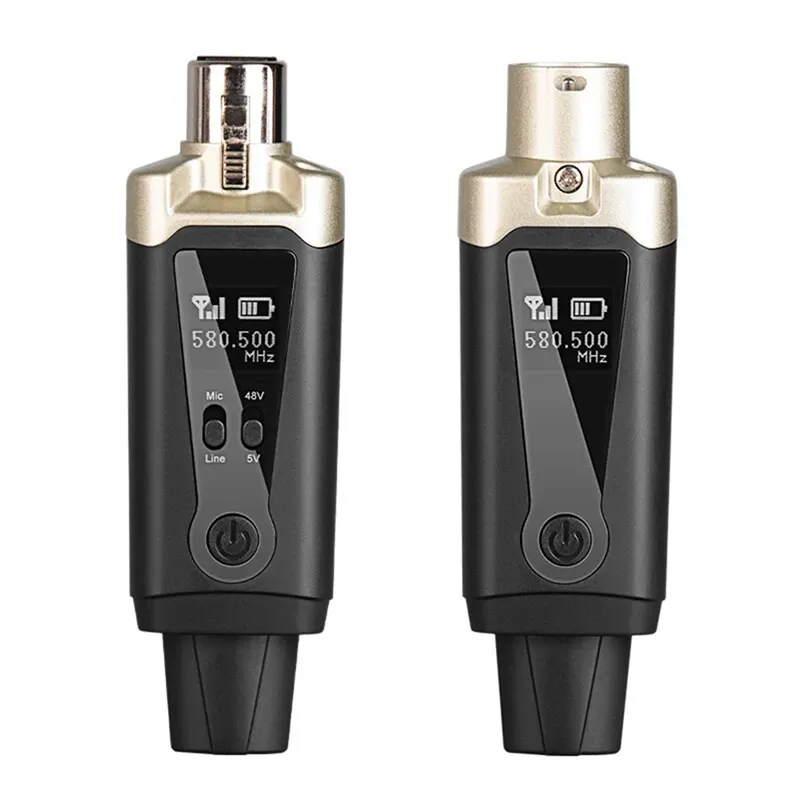 Wireless Microphone System XLR Mic Converter Adapter UHF Transmitter Setup for Condenser Dynamic Mic Black