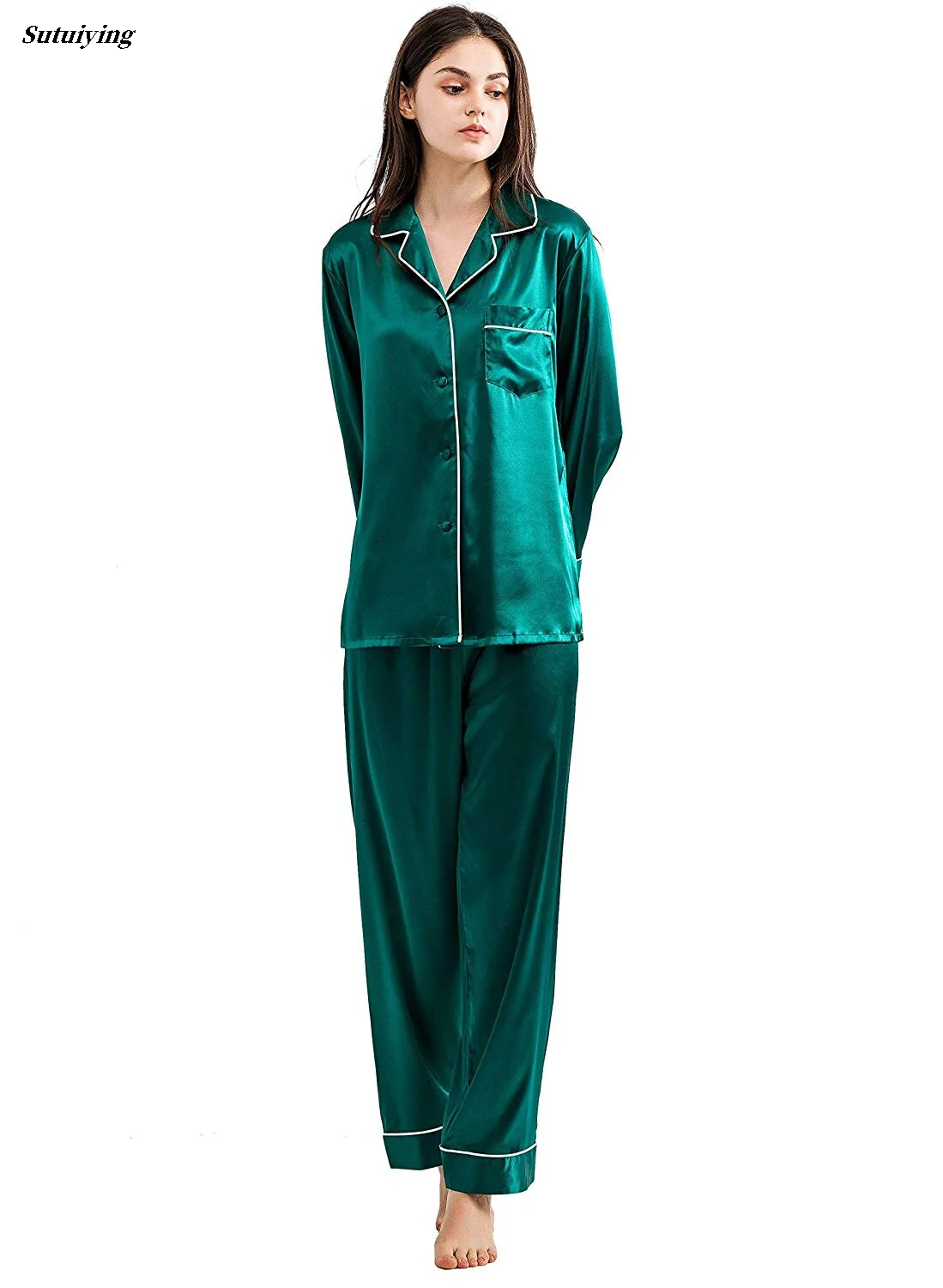 Sutuiying Women’s Silk Satin Nightwear Set - Multiple Colors | Luxury Sleepwear Satin Nightwear, Women’s Silk Pajamas, Pink Nightwear Set, 【2025 Version】 Green Satin Pajamas, Red Luxury Sleepwear, Mehroon Nightwear, Grey Silk Pajamas, Black Satin Sle