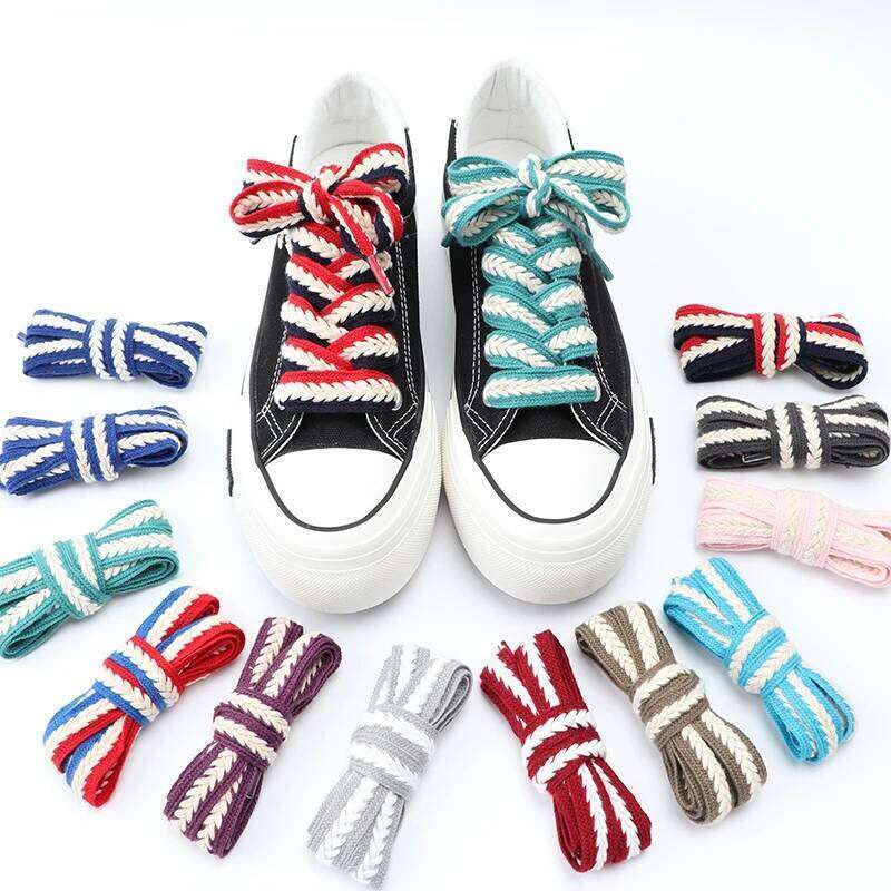 Flat Shoelaces for Sneakers Shoe laces Wide1.5cm Rainbow Shoelace For Women Man Textured Weave Color Classic Shoestrings