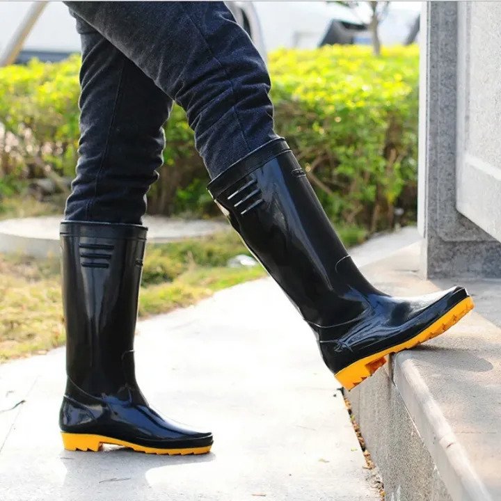 Long Black Waterproof Monsoon Gumboot / Rainboot for Men