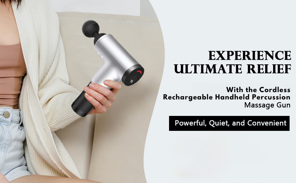 Fascial Massage Gun KH-320 - Portable Deep Tissue Muscle Massager with 4 Interchangeable Heads & 6 Speed Levels - Rechargeable Percussion Massager for Pain Relief & Recovery