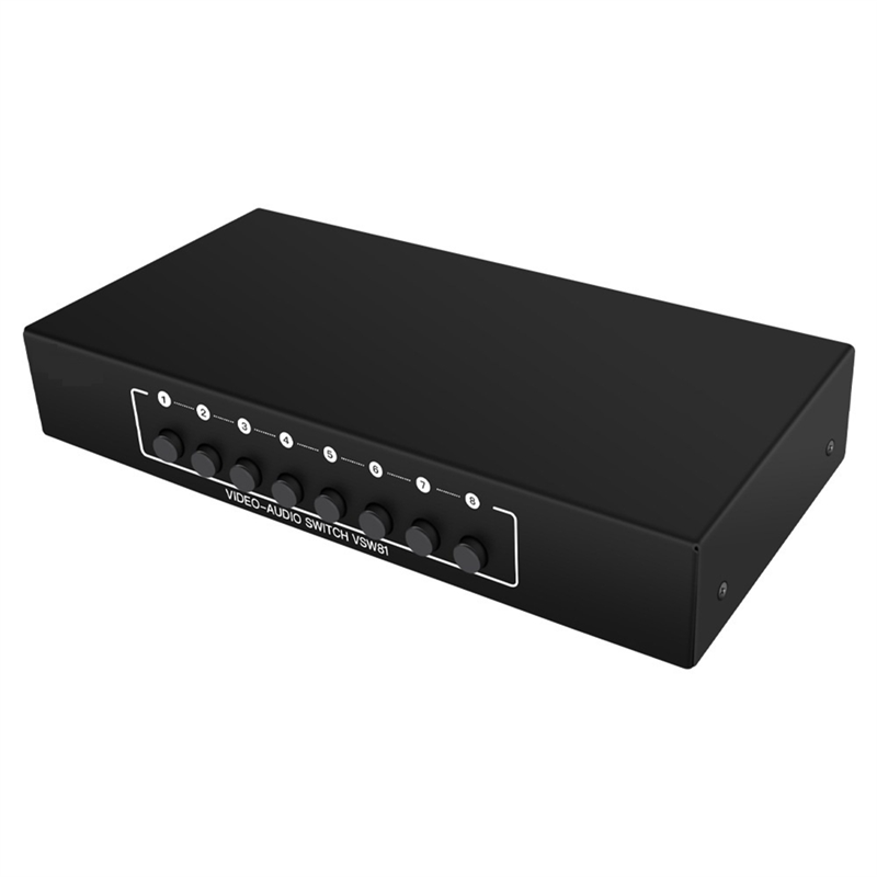 1 PCS Out Switch Selector Video L/R Audio Selector Box 8-Port Composite Switch Splitter Metal for DVD STB HDTV