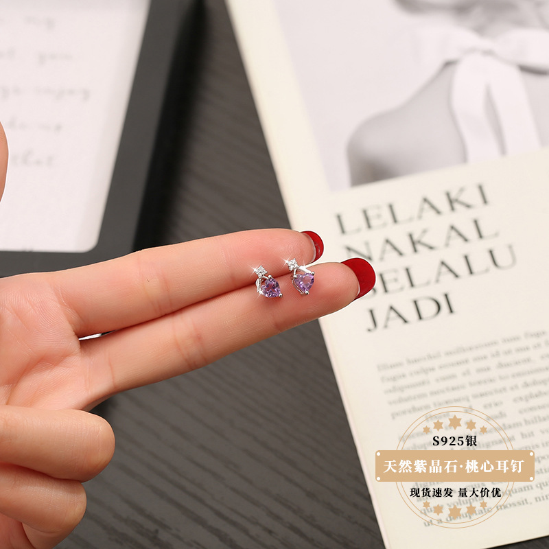 【Top Picks】Exquisite Natural Stone Ear Jewelry S925 Love Astolite Earrings Female Korean-style Niche Student Earrings Cute Elegant