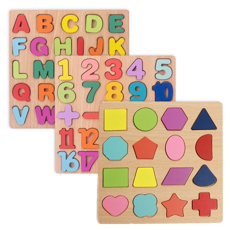 ABC Alphabet Digital Puzzle Wooden Toys Kid Number Letter Shape Matching Jigsaw Board