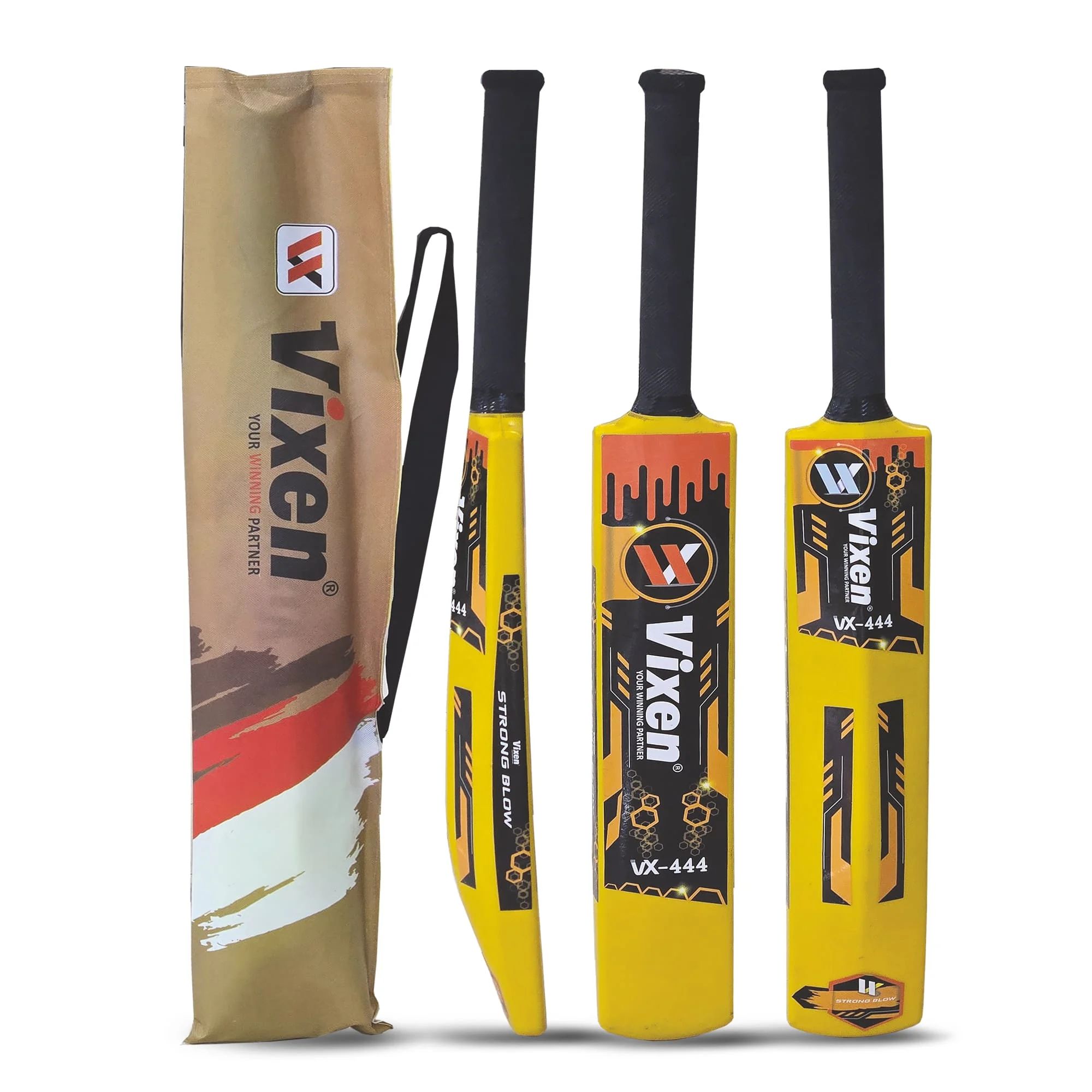 FR-SM Vixen Plastic Cricket bat | Strong & Durable | for All Age Groups | Gully Cricket Bat Plastic bat Multipel Balls Use Bat with Anti Slip Rubber Grip | Long Term Use Bat Vixen Plastic Cricket Bat VX-444 With Free 1 Piece Wind Ball ( Practice Ball )