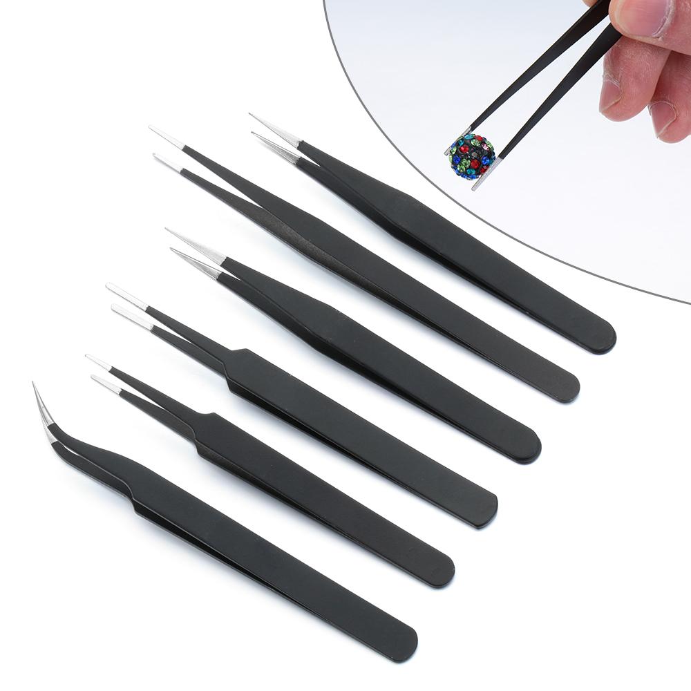 6Pcs/Set Multifunctional Maintenance Stainless Steel Anti Static Nail Tool ESD Tweezer Precision