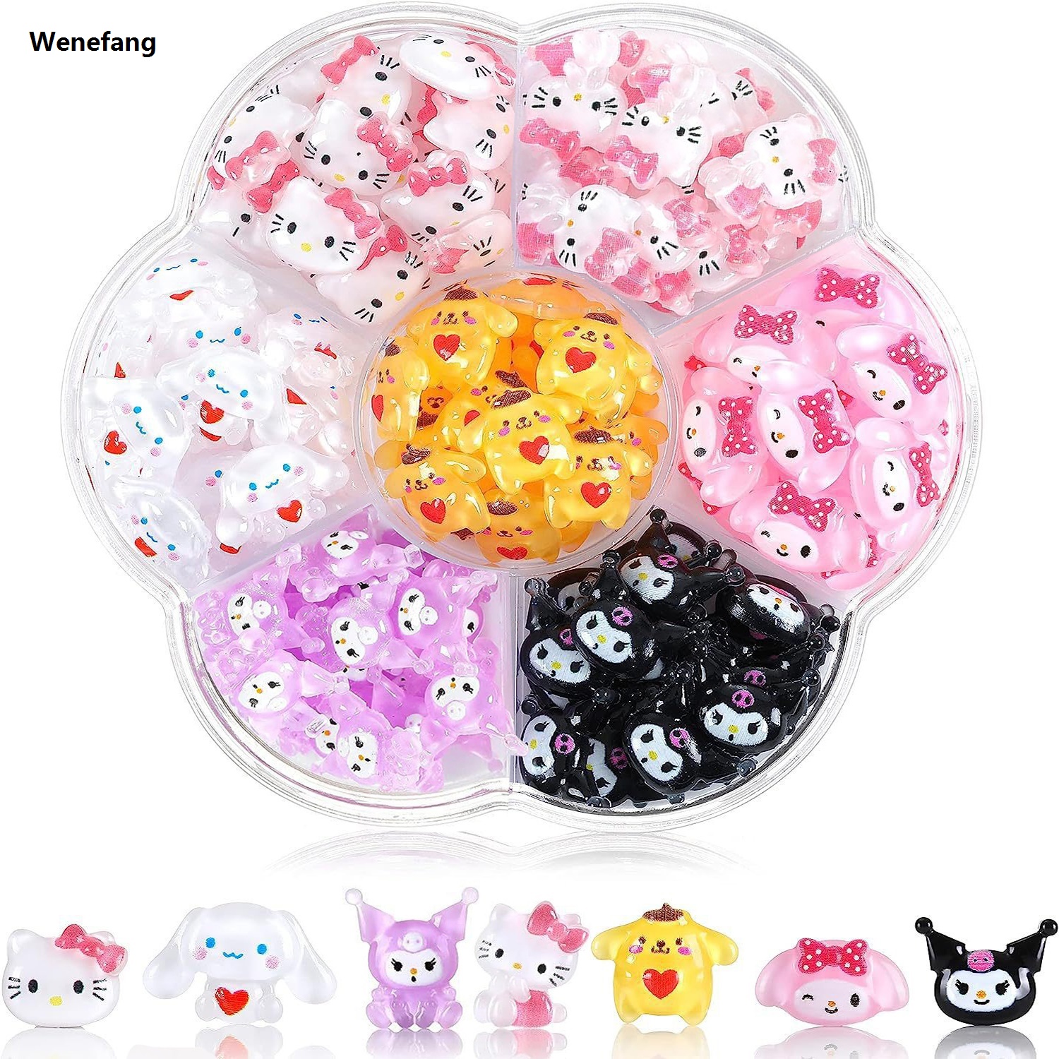Wenefang 3D Cute Sanrio Family Series Nail Art Jewelry Decor Cartoon Hello Portable Kitty Kuromi Nail Charms Rhinestone Gems Ornament Accessories