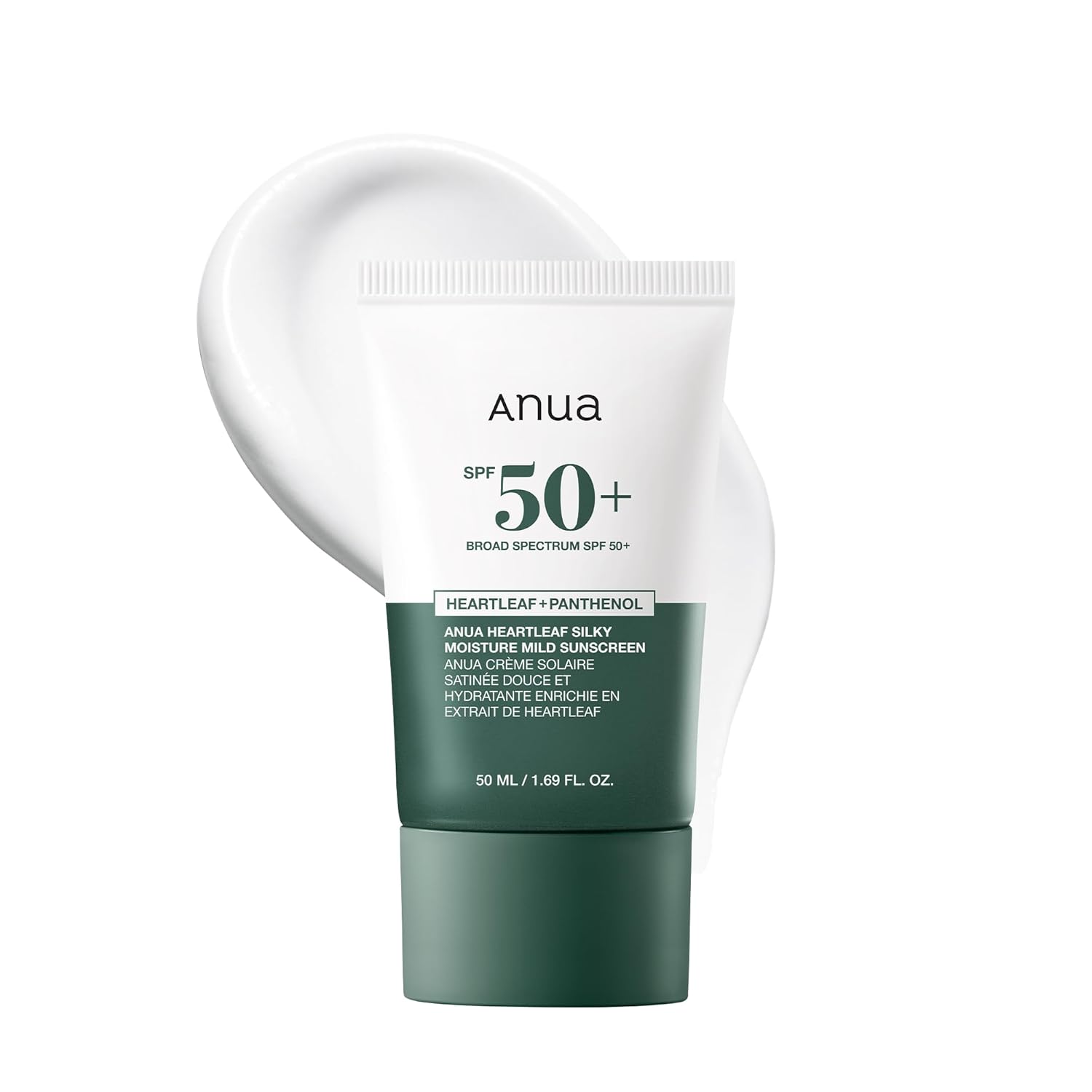 ANUA Heartleaf Silky Moisture Mild Sunscreen SPF 50+ PA++++, Lightweight Hydrating Sun Cream with Natural Finish, Vegan Korean Skincare, 50ml