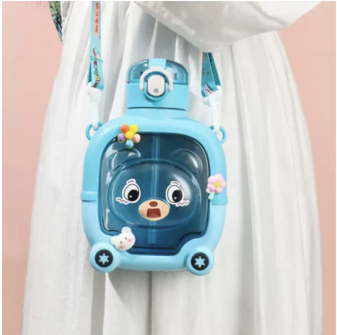 1L BPA Free Cute Bear Plastic Cup Water Bottle For Kids Cartoon Travel Straw Mug Sport Drink Kettle Portable Kawaii Kids Tumbler Leak Proof