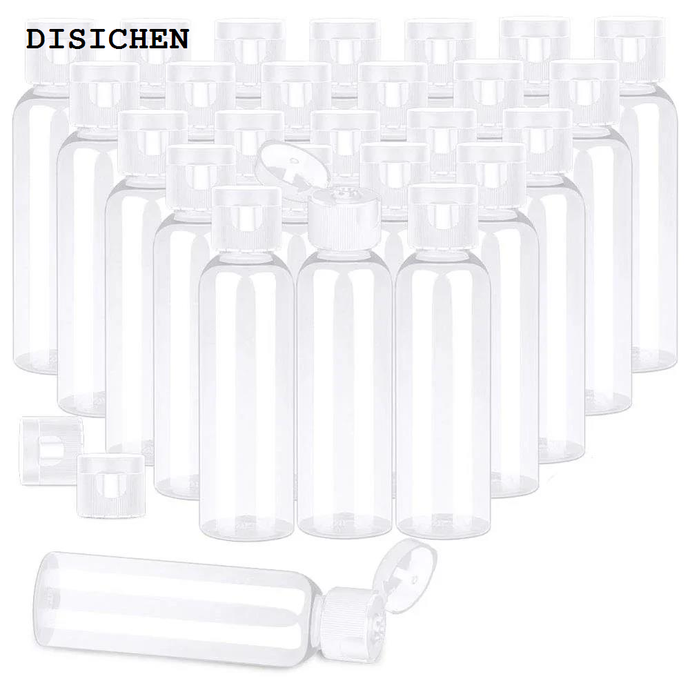 DISICHEN Portable 5Pcs 50ml 60ml 100ml Plastic Empty Bottles with Flip Cap Small Refill Sample Containers Shampoo Lotions Liquid Body Soap Cream