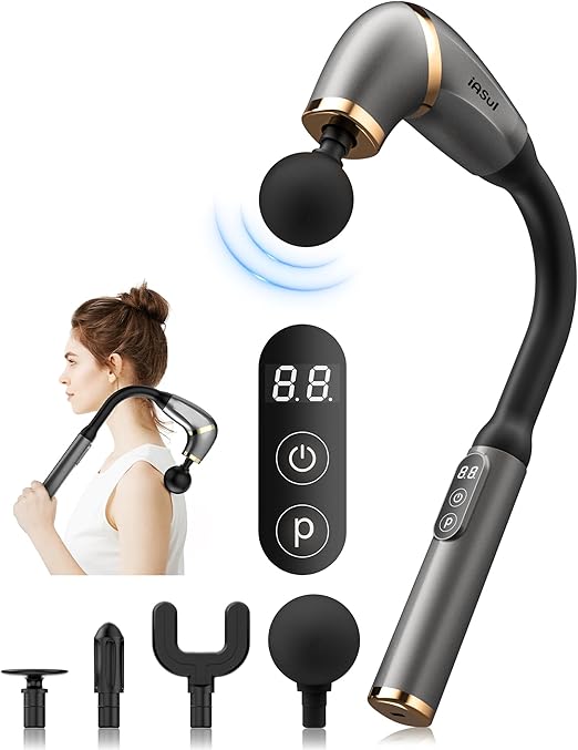 Massage Gun Deep Tissue with Upgraded Extension Handle, Back Massage Gun for Athletes for Pain Relief with LCD Screen, Percussion Massager
