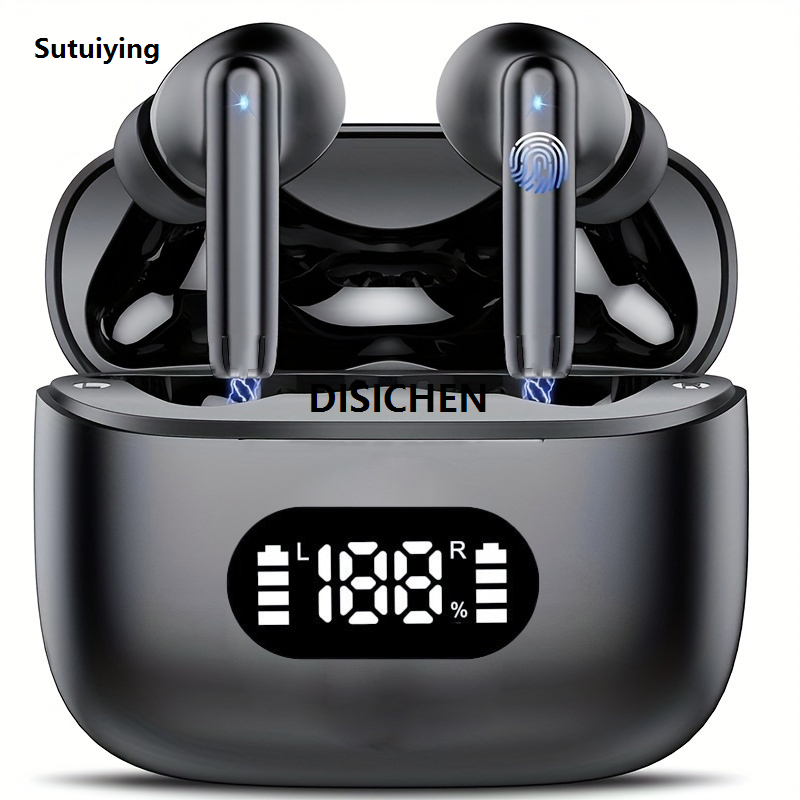DISICHEN Wireless Earphone 40dB Noise Cancelling Bluetooth 5.3 Headphone 6 New Mic ENC with LED Display HD Call TWS Earbuds Transparency Mode Profesional