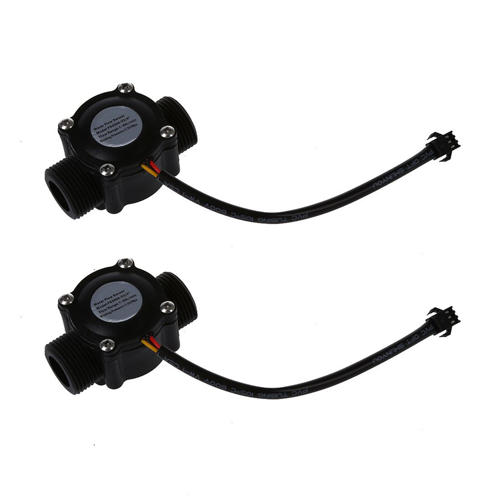 JINMY 2X 1-60L/Min DC 5-24V Hall Effect Water Flow Sensor Counter Meter FS300A